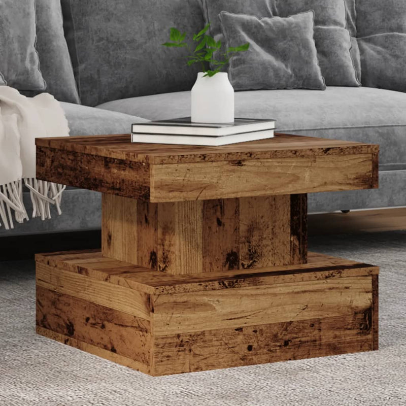 vidaXL antik fa színű dohányzóasztal LED-lámpákkal 50 x 50 x 40 cm
