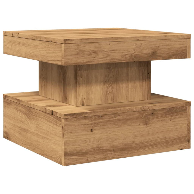 vidaXL kézműves tölgy színű dohányzóasztal LED-lámpákkal 50x50x40cm