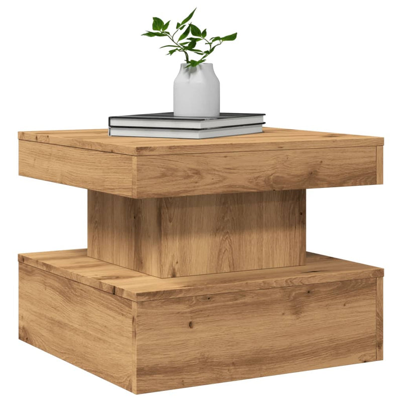 vidaXL kézműves tölgy színű dohányzóasztal LED-lámpákkal 50x50x40cm