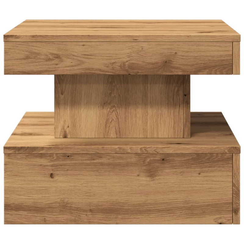 vidaXL kézműves tölgy színű dohányzóasztal LED-lámpákkal 50x50x40cm