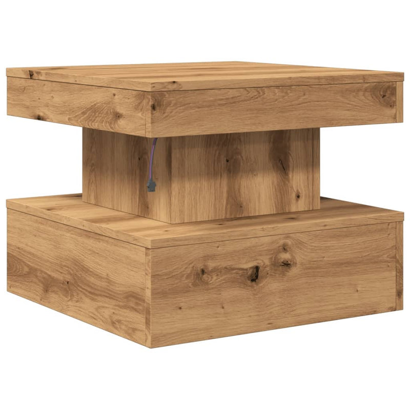vidaXL kézműves tölgy színű dohányzóasztal LED-lámpákkal 50x50x40cm