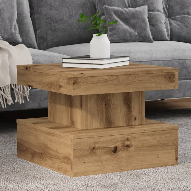 vidaXL kézműves tölgy színű dohányzóasztal LED-lámpákkal 50x50x40cm