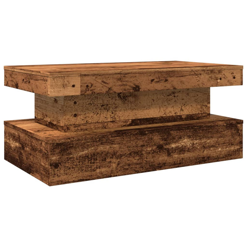 vidaXL antik fa színű dohányzóasztal LED-lámpákkal 90x50x40 cm