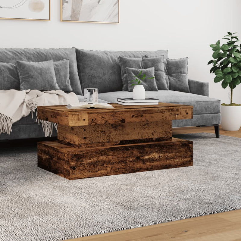 vidaXL antik fa színű dohányzóasztal LED-lámpákkal 90x50x40 cm
