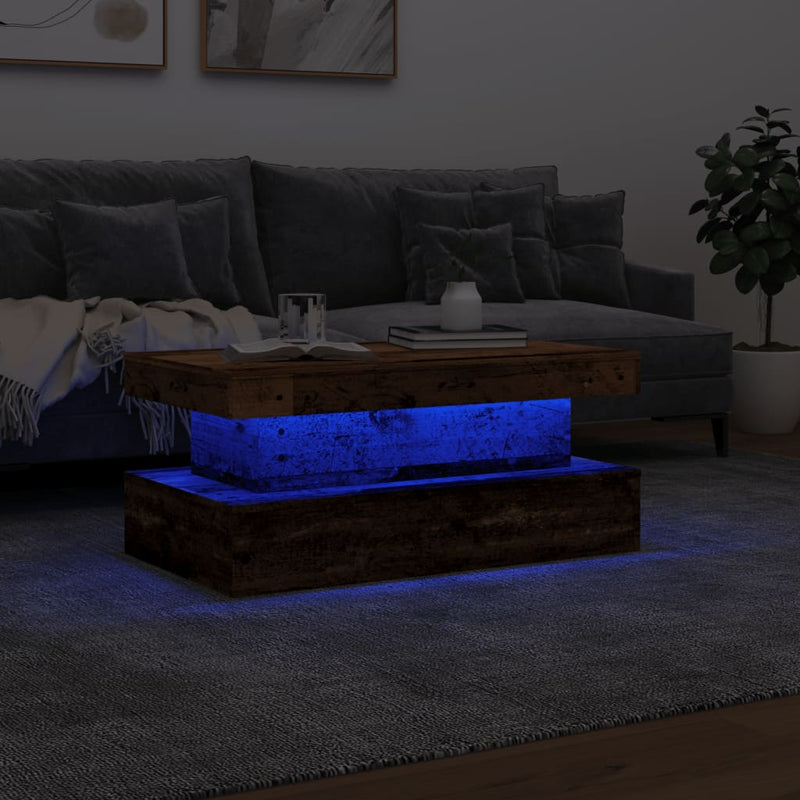 vidaXL antik fa színű dohányzóasztal LED-lámpákkal 90x50x40 cm