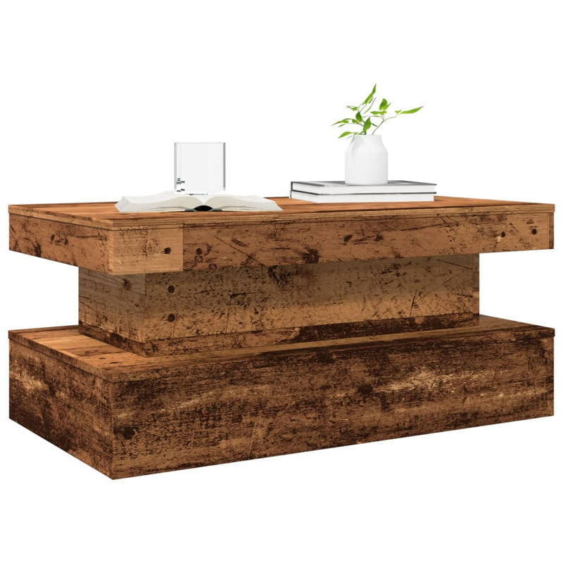 vidaXL antik fa színű dohányzóasztal LED-lámpákkal 90x50x40 cm
