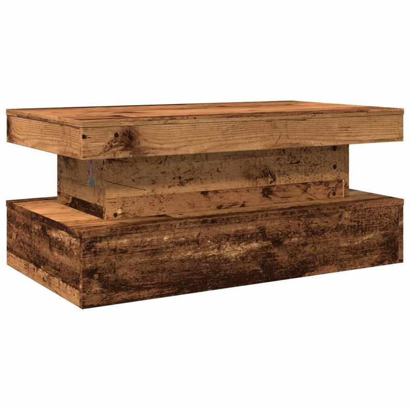vidaXL antik fa színű dohányzóasztal LED-lámpákkal 90x50x40 cm