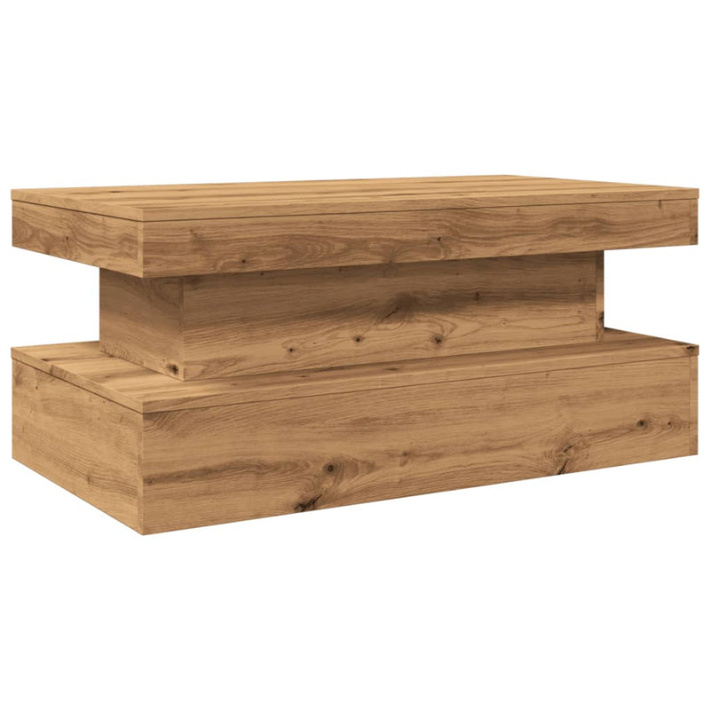 vidaXL kézműves tölgy színű dohányzóasztal LED-lámpákkal 90x50x40 cm