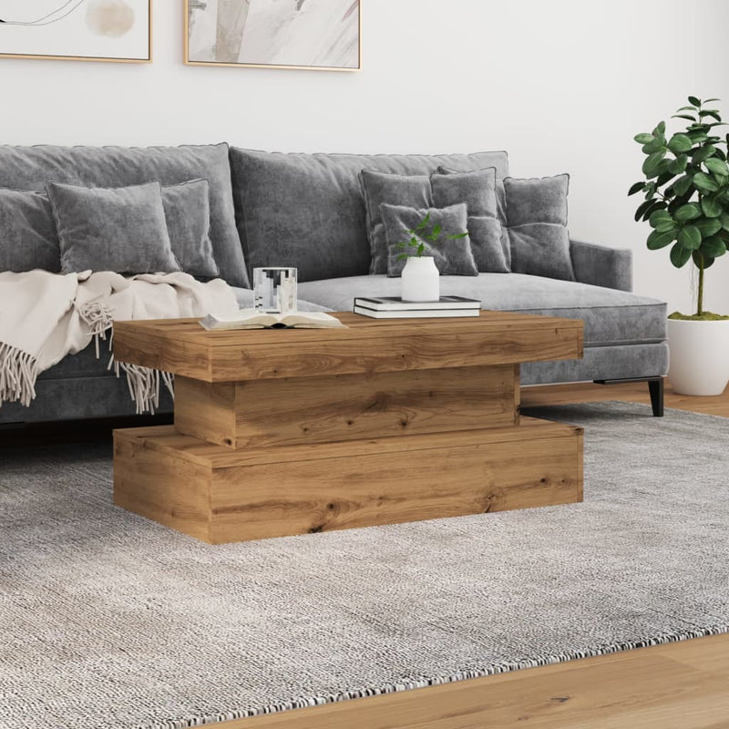 vidaXL kézműves tölgy színű dohányzóasztal LED-lámpákkal 90x50x40 cm