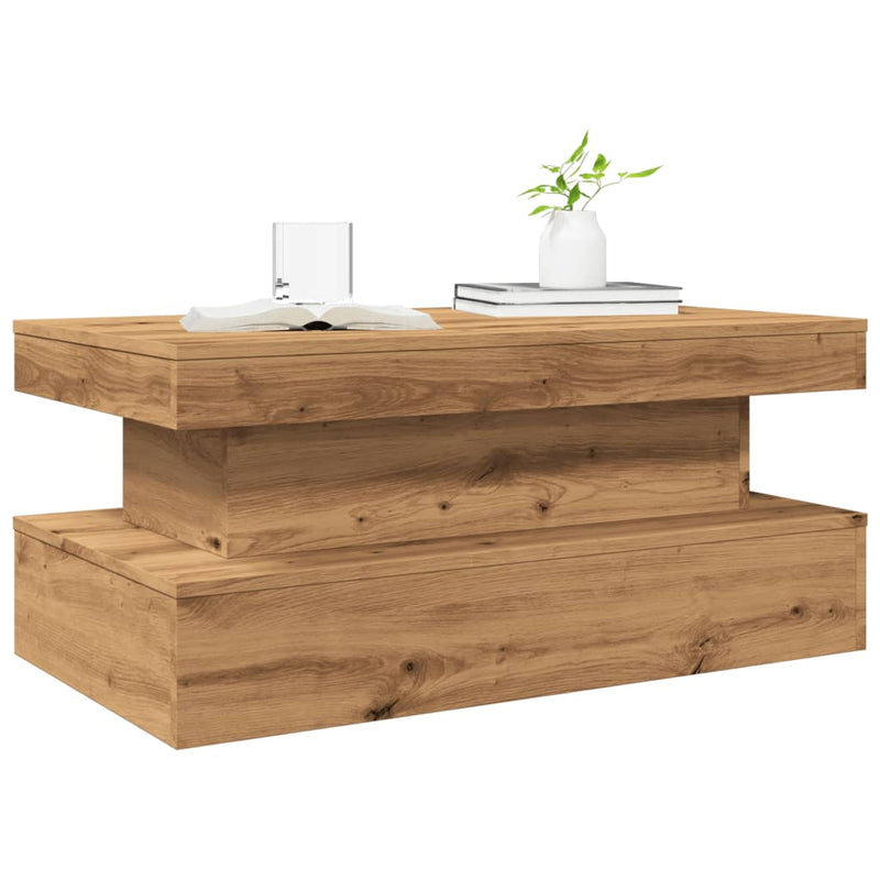 vidaXL kézműves tölgy színű dohányzóasztal LED-lámpákkal 90x50x40 cm