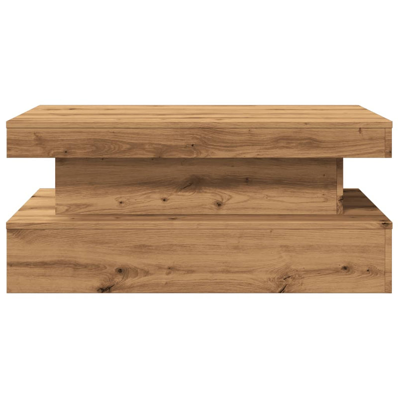 vidaXL kézműves tölgy színű dohányzóasztal LED-lámpákkal 90x50x40 cm