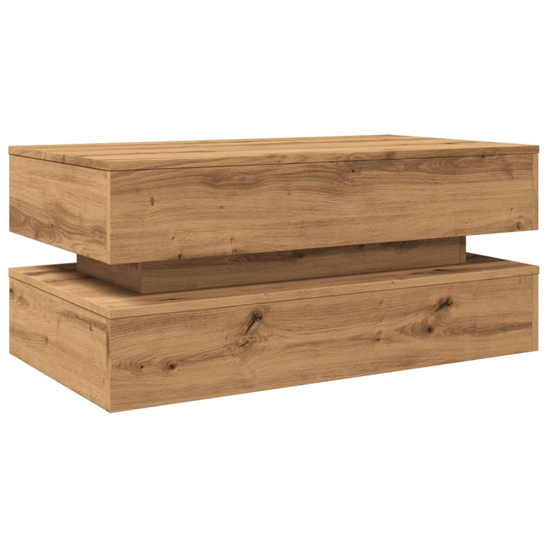 vidaXL kézműves tölgy színű dohányzóasztal LED-lámpákkal 90x50x40 cm