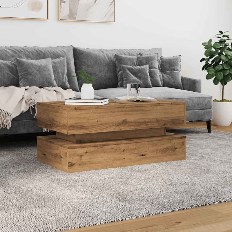 vidaXL kézműves tölgy színű dohányzóasztal LED-lámpákkal 90x50x40 cm