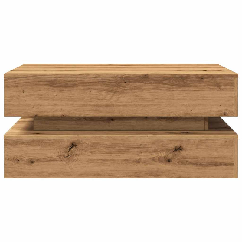 vidaXL kézműves tölgy színű dohányzóasztal LED-lámpákkal 90x50x40 cm