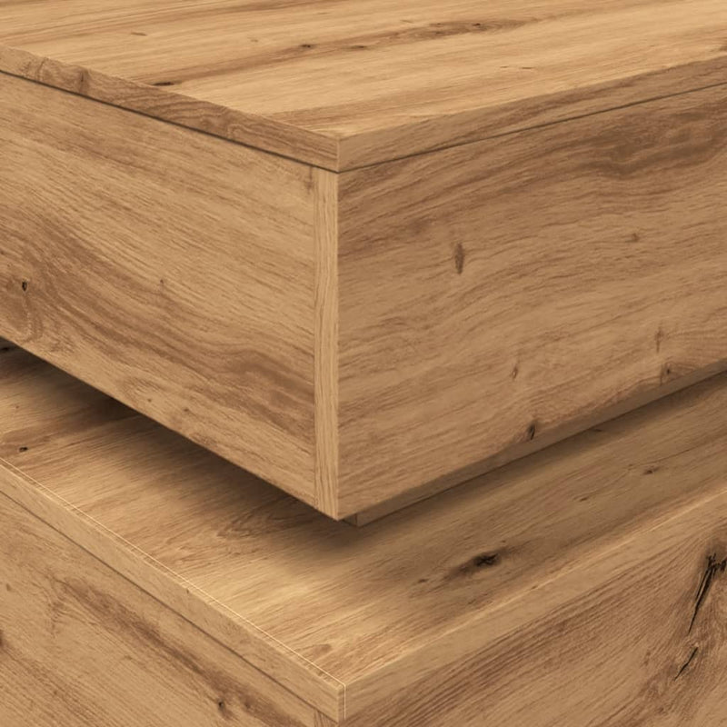 vidaXL kézműves tölgy színű dohányzóasztal LED-lámpákkal 90x50x40 cm