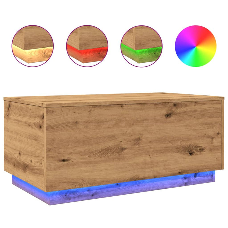 vidaXL kézműves tölgy színű dohányzóasztal LED-lámpákkal 90x50x40 cm