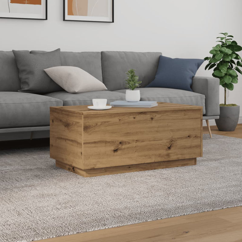 vidaXL kézműves tölgy színű dohányzóasztal LED-lámpákkal 90x50x40 cm