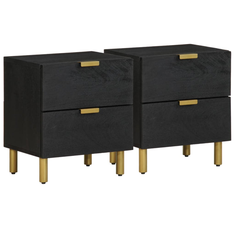 vidaXL 2 db fekete tömör mangófa éjjeliszekrény 40 x 33 x 46 cm