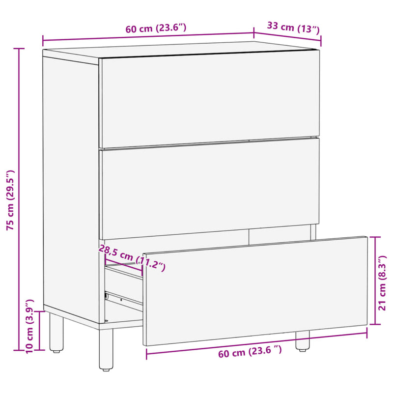 vidaXL fekete szerelt fa komód 60 x 33 x 75 cm