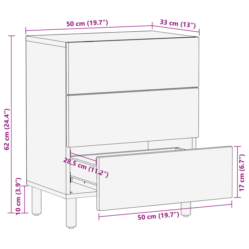 vidaXL fekete tömör szerelt fa éjjeliszekrény 50 x 33 x 62 cm