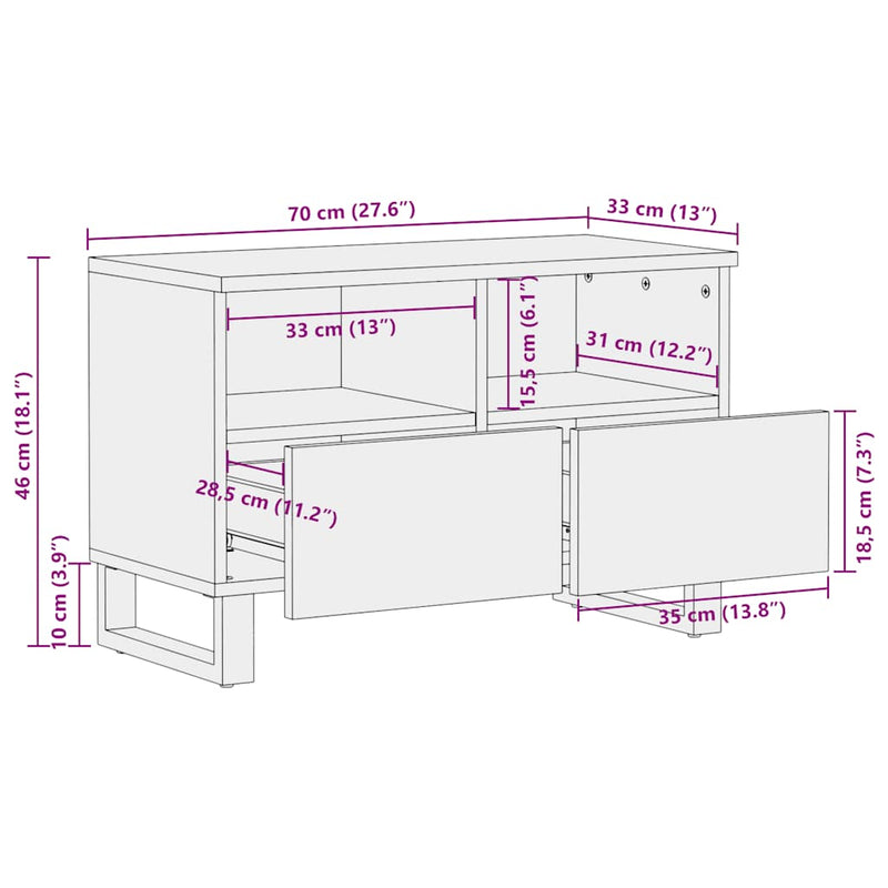 vidaXL fekete tömör mangófa TV-szekrény 70 x 33 x 46 cm