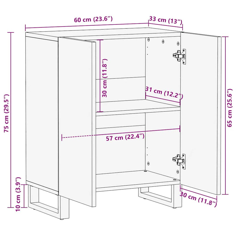 vidaXL Sideboard Fekete 60x33x75 cm tömörfa Mango