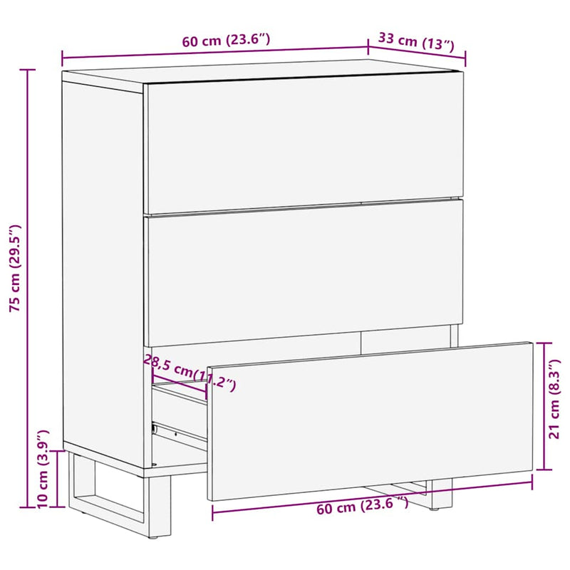 vidaXL Sideboard Fekete 60x33x75 cm tömörfa Mango