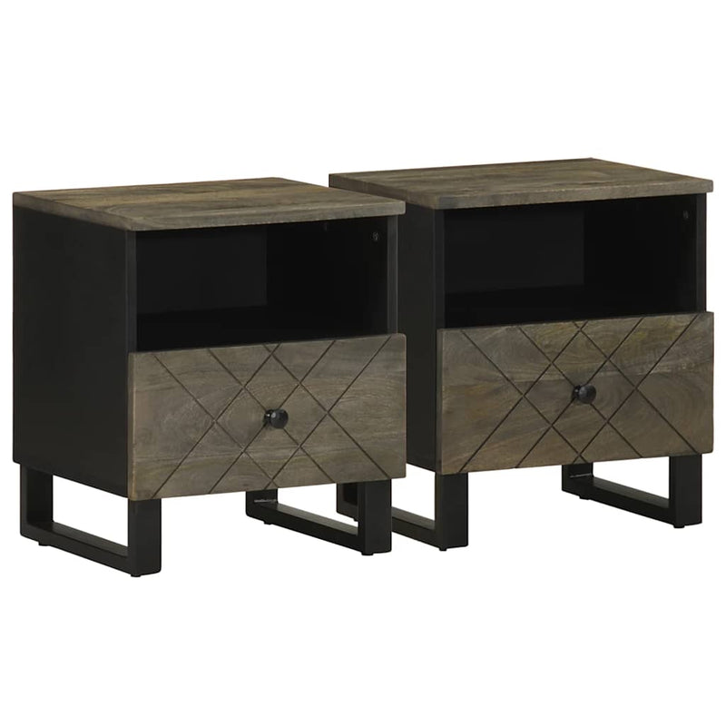 vidaXL 2 db fekete tömör mangófa éjjeliszekrény 40 x 33 x 46 cm
