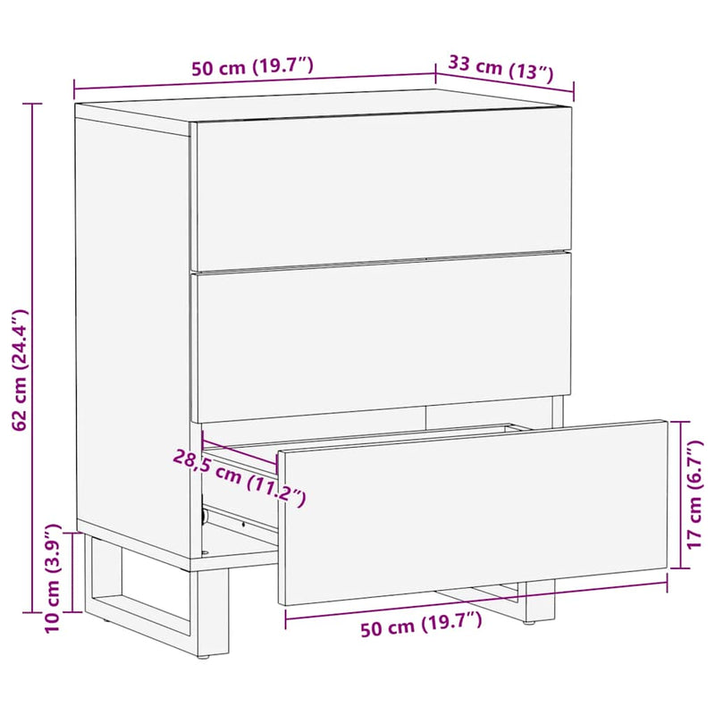 vidaXL éjjeliszekrény fekete 50x33x62 cm tömörfa mangófa