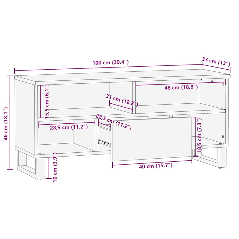 vidaXL fekete tömör mangófa TV-szekrény 100 x 33 x 46 cm