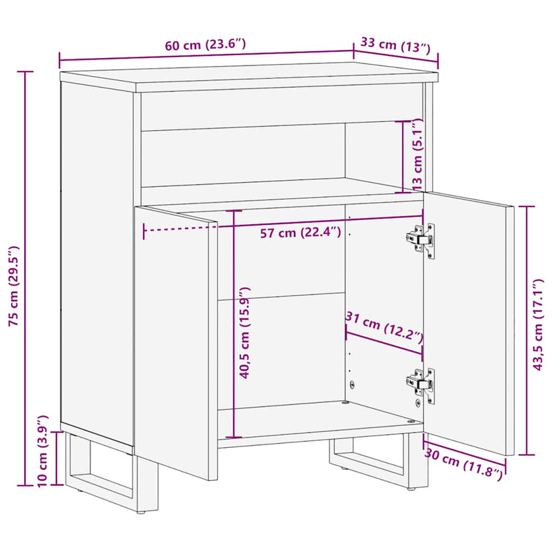 vidaXL Sideboard Fekete 60x33x75 cm tömörfa Mango