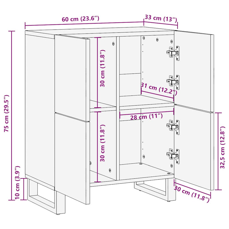 vidaXL Sideboard Fekete 60x33x75 cm tömörfa Mango