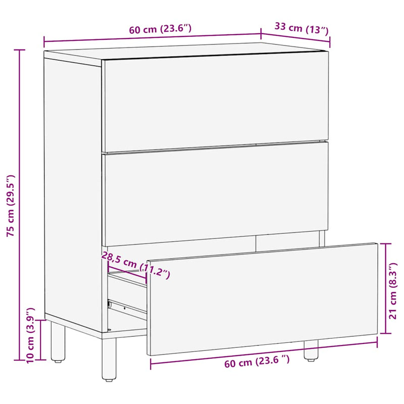 vidaXL tálalószekrény fekete 60x33x75 cm tömör mangófa