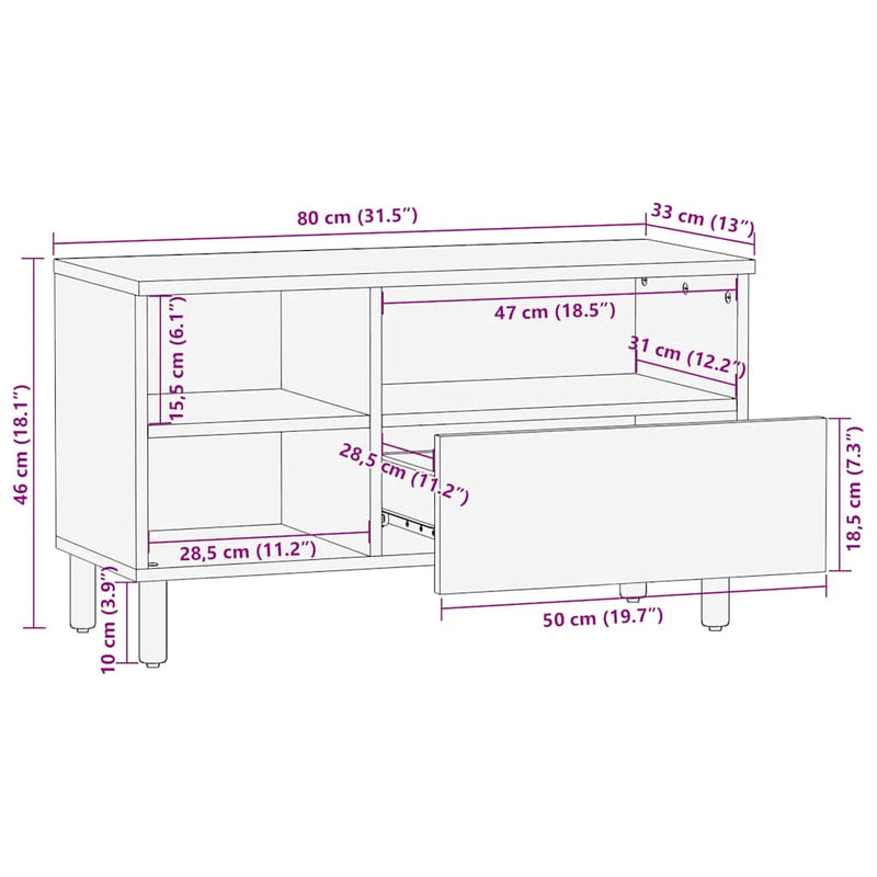 vidaXL barna tömör mangófa TV-szekrény 80 x 33 x 46 cm