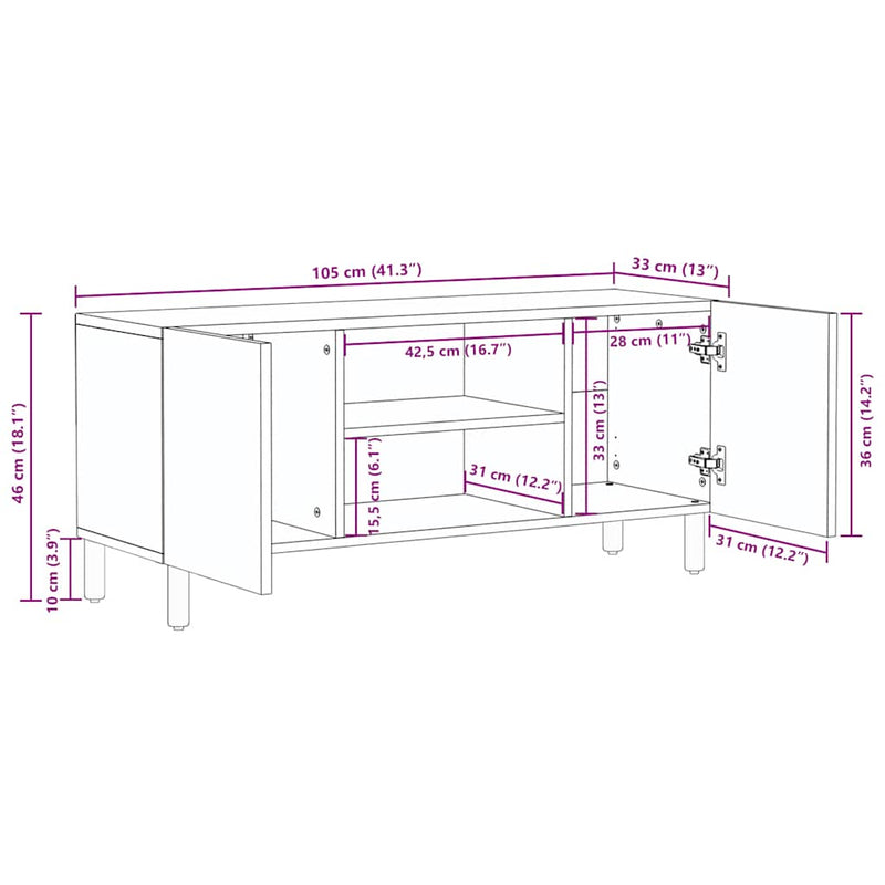 vidaXL tömör akácfa TV-szekrény 105 x 33 x 46 cm