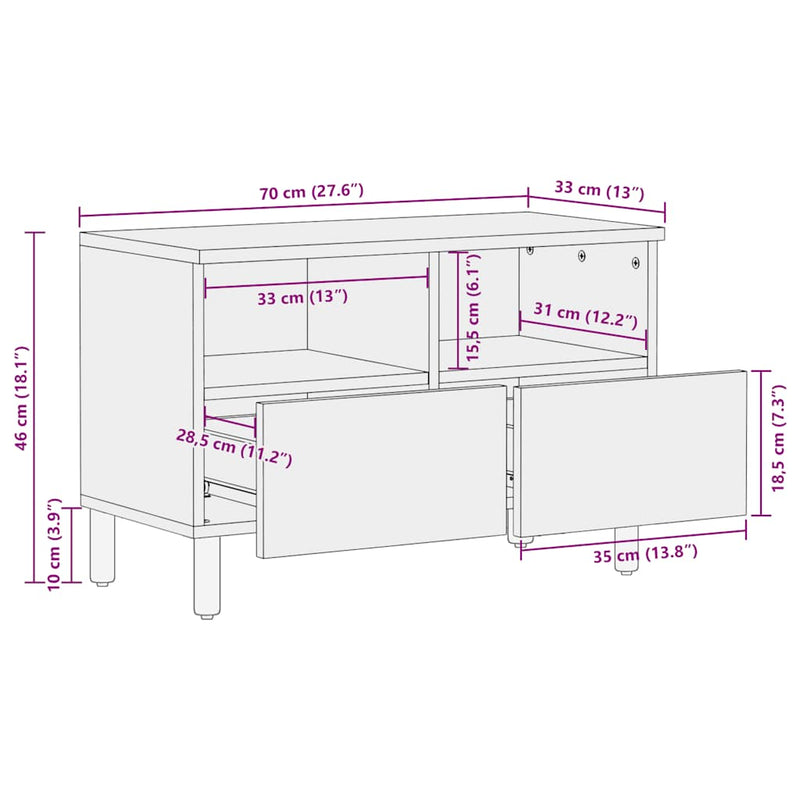 vidaXL tömör akácfa TV-szekrény 70 x 33 x 46 cm