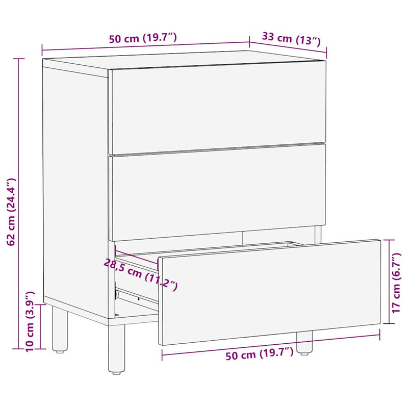 vidaXL Éjjeliszekrény fiókkal Barna 50 x 33 x 62 cm tömör akácfa
