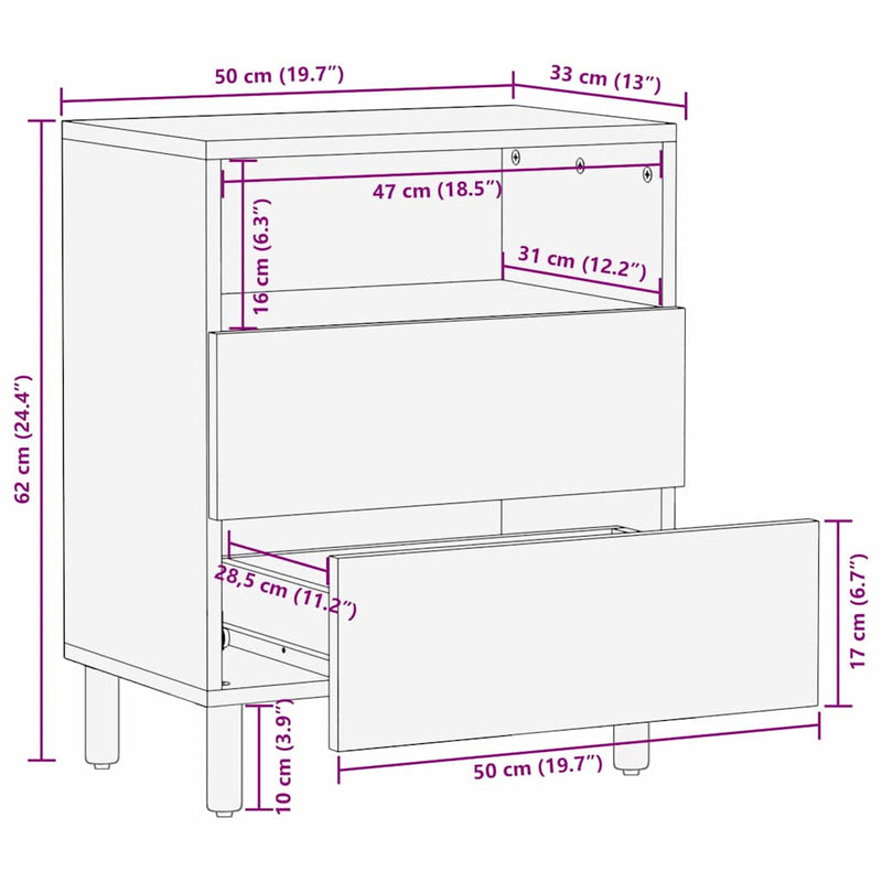 vidaXL Éjjeliszekrény fiókkal Barna 50 x 33 x 62 cm tömör akácfa