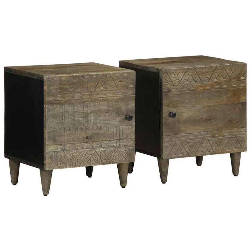 vidaXL 2 db világosszürke tömör mangófa éjjeliszekrény 40 x 33 x 46 cm