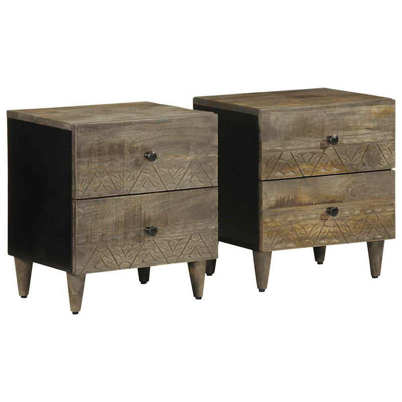 vidaXL 2 db világosszürke tömör mangófa éjjeliszekrény 40 x 33 x 46 cm