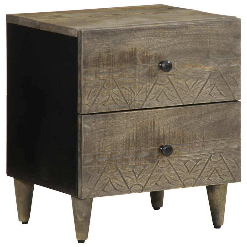 vidaXL 2 db világosszürke tömör mangófa éjjeliszekrény 40 x 33 x 46 cm