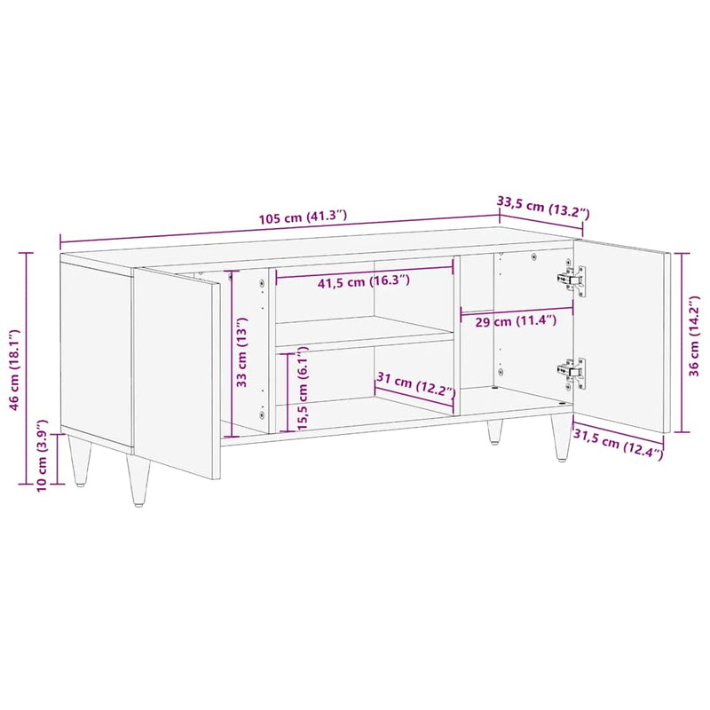 vidaXL világosszürke tömör mangófa TV-szekrény 105x33,5x46 cm