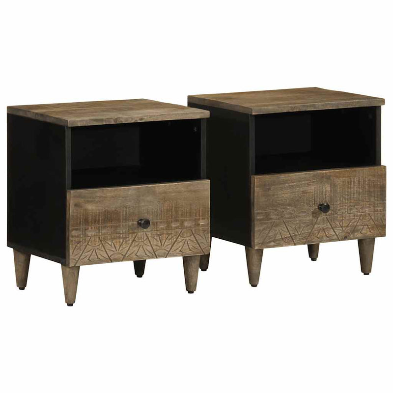 vidaXL 2 db világosszürke tömör mangófa éjjeliszekrény 40 x 33 x 46 cm