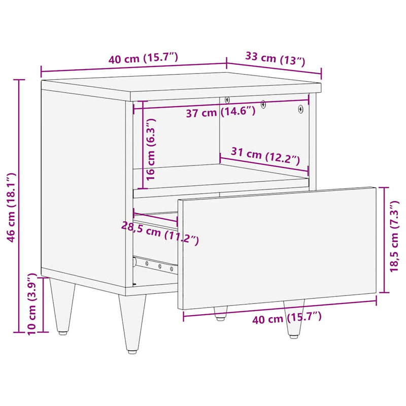 vidaXL 2 db világosszürke tömör mangófa éjjeliszekrény 40 x 33 x 46 cm