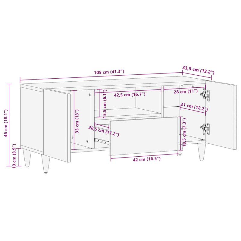 vidaXL világosszürke tömör mangófa TV-szekrény 105x33,5x46 cm