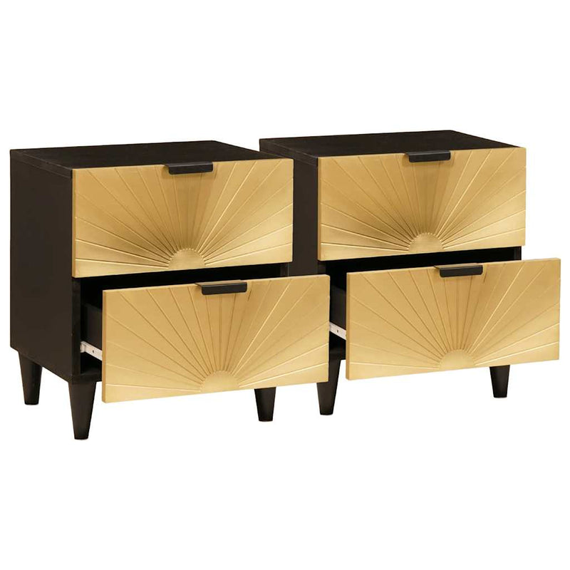 vidaXL Éjjeli asztal fiókkal 2 pcs Fekete és Arany 40 x 33.5 x 46 cm