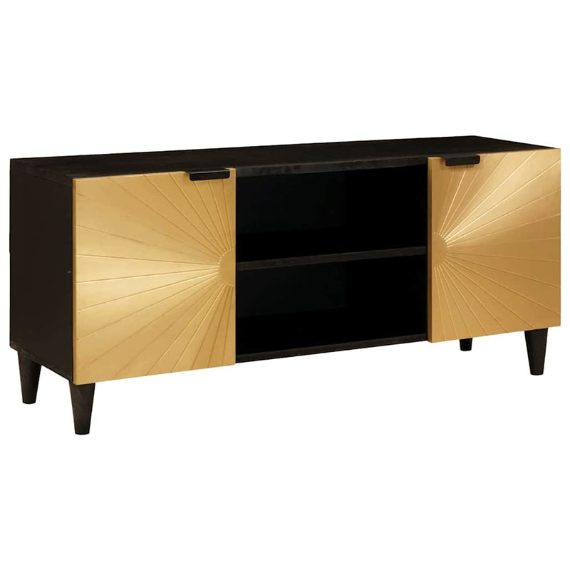 vidaXL TV szekrény Fekete és Arany 105 x 33 x 46 cm tömör mangófa