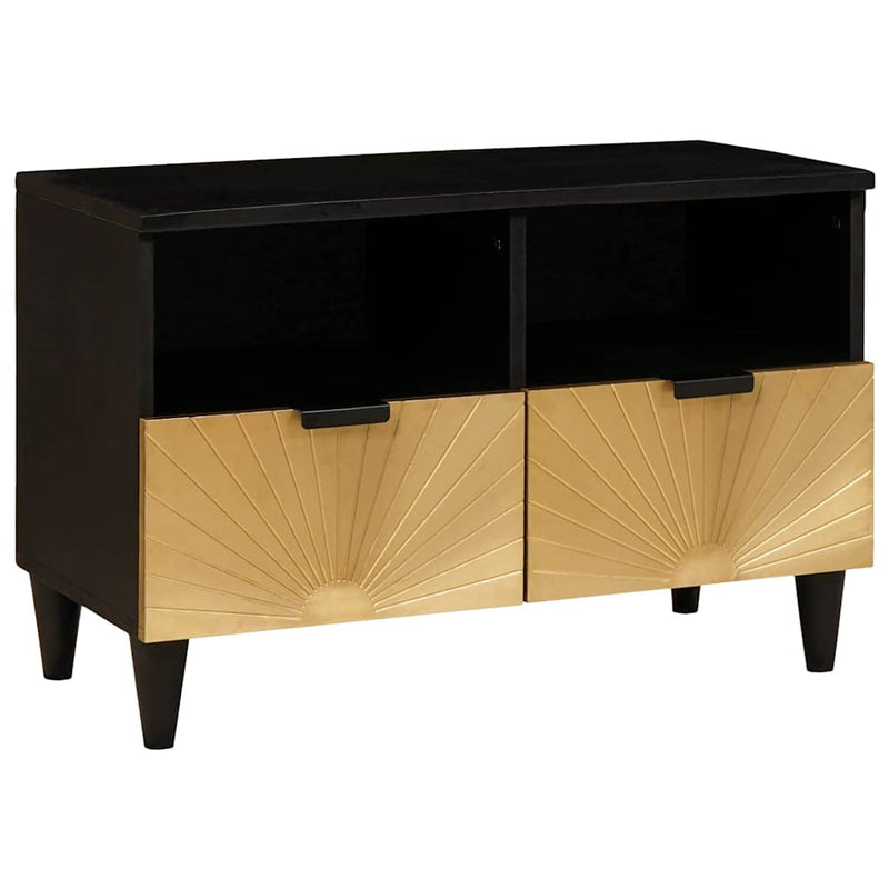vidaXL TV szekrény Fekete és Arany 70 x 33 x 46 cm tömör mangófa