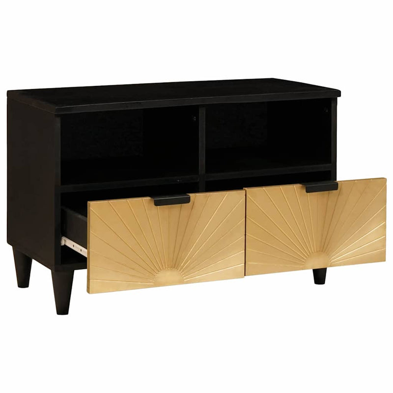 vidaXL TV szekrény Fekete és Arany 70 x 33 x 46 cm tömör mangófa