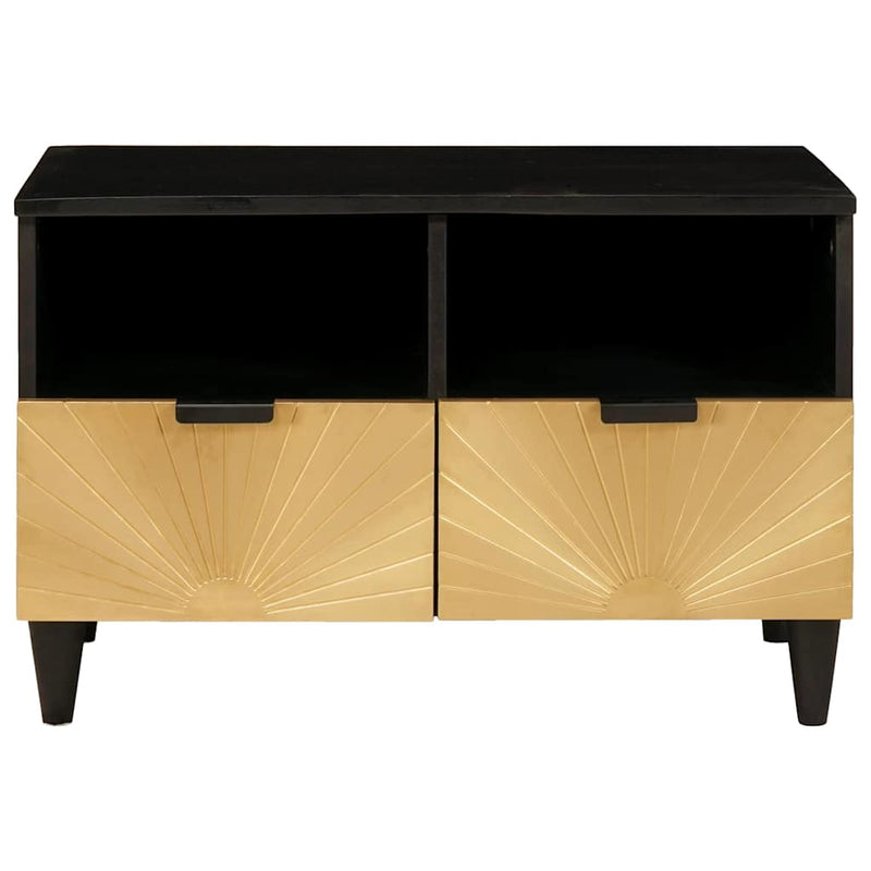 vidaXL TV szekrény Fekete és Arany 70 x 33 x 46 cm tömör mangófa